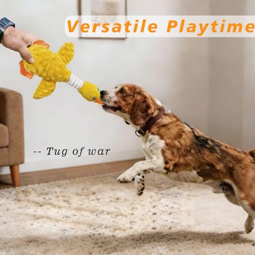 Squeaky Dog Toys for Aggressive Chewers, Durable Stuffed Animal Plush Dog Toy with Soft Fabric for Large, Medium & Small Dogs, Interactive Puppy Chew Toy for Teething, Crinkle Duck Dog Toy - Yellow - color: YELLOW