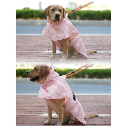 Adjustable Dog Raincoat, Waterproof Dog Rain Jacket for Small Medium Large Dogs,Reflective Lightweight Pet Rain Coat with Leash Hole(Pink&White, XX-Large) - color: Pink&White, size: XX-Large(55-77lb)