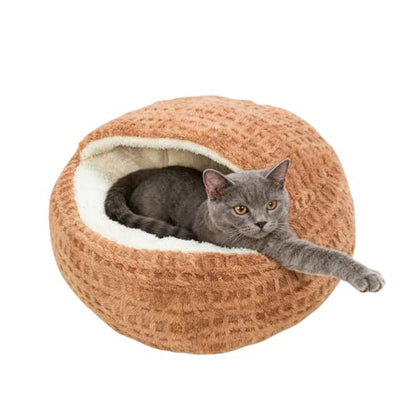Hooded Calming Cat Cave - Hooded Kitten Bed, Cat Tent for Home Bedroom Balcony, Pet Bed with Thick Padding, Pet Sleeping House, Cave Cushion for Indoor Shelter Living Room Apartment - color: Dark Coffee