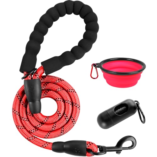 BARKBAY Dog Leashes for Large Dogs Heavy Duty Dog Leash 4/5/6 FT with Comfortable Padded Handle and Highly Reflective Threads for Medium Large Dogs Walking Training Running (4FT-1/2'',Red) - color: Red, size: 4 Feet
