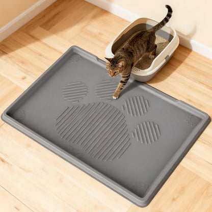 ISSEVE Cat Litter Mat 40" x 28" XL, Extra Large Silicone Mat for Litter Box, 1.38" Raised Edge Urine Proof Litter Trapping Mat Pad for Scatter Control, Soft on Kitty Paws, Protect Floor (Dark Grey) - color: Dark Grey