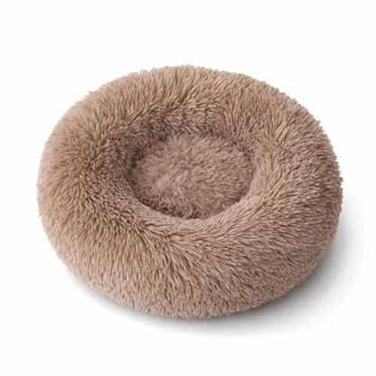 SALAN Calming Donut Dog Bed for Small Dogs and Cats, 16 Inch Round Plush Faux Fur Pet Bed, Washable Fluffy Self Warming Anti Anxiety Cuddler Bed for Puppy, Kitten, Indoor Cats (Khaki) - color: Khaki