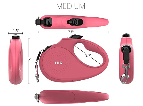 TUG Monochrome 360° Tangle-Free Retractable Dog Leash | 16 ft Strong Nylon Tape (Medium, Pink) - color: Pink, size: Medium, 16 ft