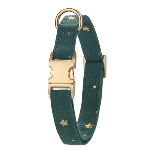 Cotton Fibric Dog Collar with High Grade Metal Buckle, for Small Dogs(Dark Green,Small:10-15") - color: DK Green, size: Small