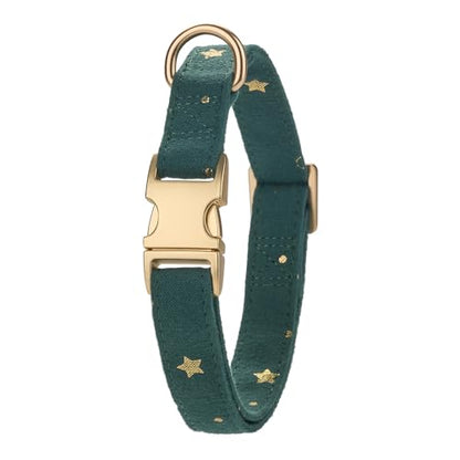 Cotton Fibric Dog Collar with High Grade Metal Buckle, for Small Dogs(Dark Green,Small:10-15") - color: DK Green, size: Small