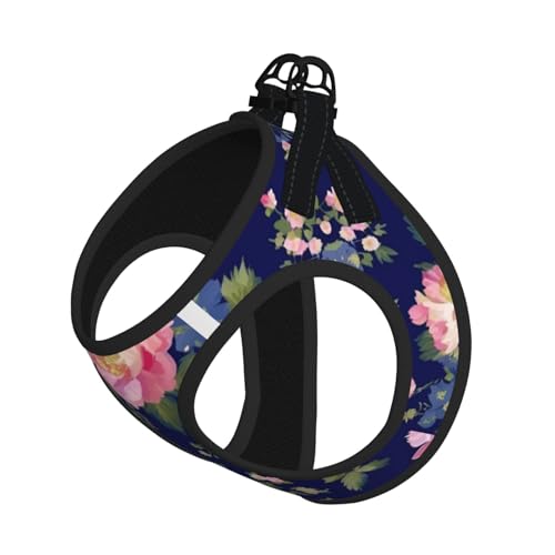 Navy Blue Base Floral Printing Dog Summer Harness,Soft Light Puppy Vest,Breathable Pet Harness Reflective for Easy Walking - color: Without Accessories, size: Large