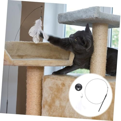 Interactive Cat Teaser Wand with Bell and Plume Head Cat with Suction Cup Base Promotes Exercise and Stress Relief Enhances Bonding and Healthy Playtime