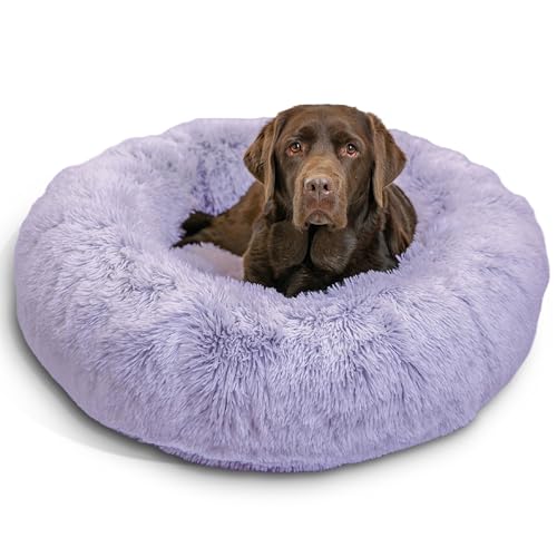 Best Friends by Sheri The Original Calming Donut Dog Bed for Large Dogs up to 100 lbs, Shag Faux Fur, Lavender, 36" x 36" - color: Lavender Shag, size: Large