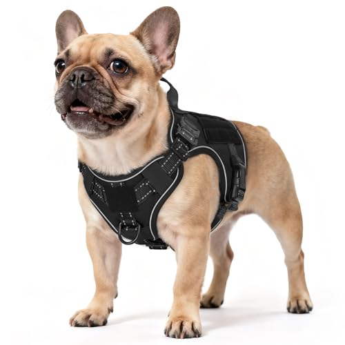 rabbitgoo Tactical Dog Harness Small Sized, No Pull Upgraded Reflective Heavy Duty Molle Vest with Handle, Adjustable Military Service Dog Vest for Walking Hiking Training, Black, S - color: Black Reflective, size: Small