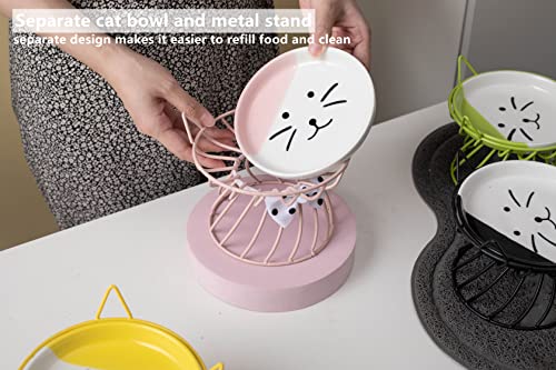 Raised Pet Food and Water Bowl, Cat and Small Dog Bowl, Tilted Ceramic Cat Water Bowl No Spill,15oz, Dishwasher Safe - color: Pink