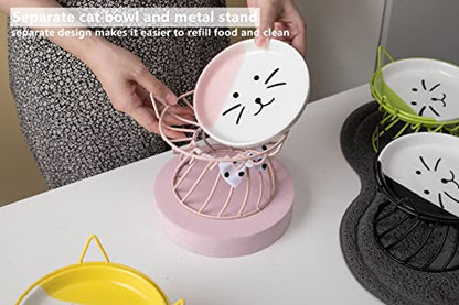 Raised Pet Food and Water Bowl, Cat and Small Dog Bowl, Tilted Ceramic Cat Water Bowl No Spill,15oz, Dishwasher Safe - color: Pink
