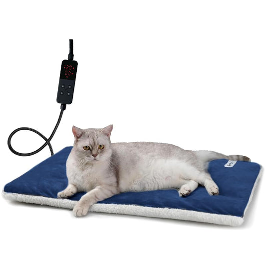 Rest-Eazzzy Heated Cat Bed with Removable Cover, 5 Level Timer & Temperature, Indoor Warming Mat for Cats & Dogs (Heat Pad, Pure-Blue, M) - color: Blue, size: Medium-1 Pack