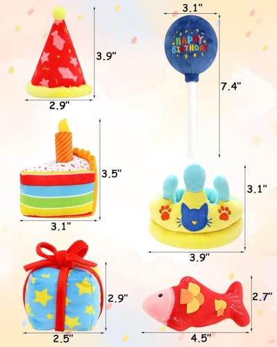 CiyvoLyeen 6Pcs Birthday Themed Catnip Toys Cat Birthday Gift Kitten Interactive Toys for Cat Lover Cake Crown Fish Soft Plush Catmint Pet Supplies Kitty Chew Kick Toys - color: Multi-Color - 6Pcs