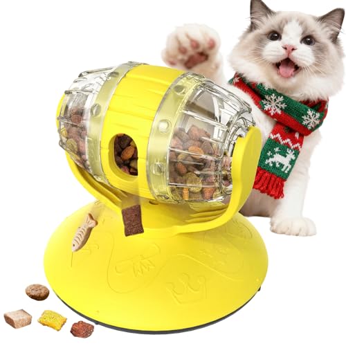 Rotating Interactive Cat Treat Dispenser Toy - Slow Feeder Puzzle for Indoor Cats-Yellow - color: Yellow