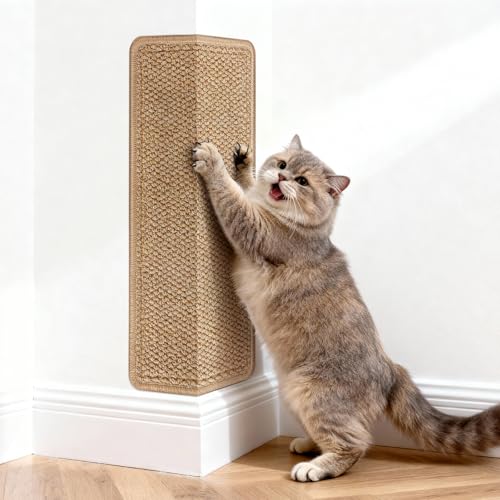 ENONCI Corner Cat Scratcher | Cat Scratchers Wall Mounted with Faux Sisal & Carpet Pad, 23.6x11.8 Inch Furniture Protector for Indoor Cats to Protect Couches & Walls - color: Camel, size: 23.6x11.8"