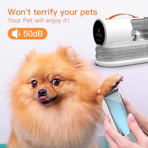 AIRROBO Dog Grooming Vacuum Kit,12000Pa Strong Pet Vacuum for Shedding,Grooming Hai,Quiet,PG100,2L Large Capacity - color: White-5-in-1