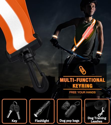 Ylzzrs LED Belt Reflective Sash for Walking at Night,High Visibility Adjustable Night Running Safety Gear,Light Up Running Belt Reflective Gear with Phone Bag/Armband for Runners Walkers Men Women - color: Orange
