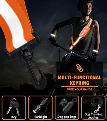 Ylzzrs LED Belt Reflective Sash for Walking at Night,High Visibility Adjustable Night Running Safety Gear,Light Up Running Belt Reflective Gear with Phone Bag/Armband for Runners Walkers Men Women - color: Orange