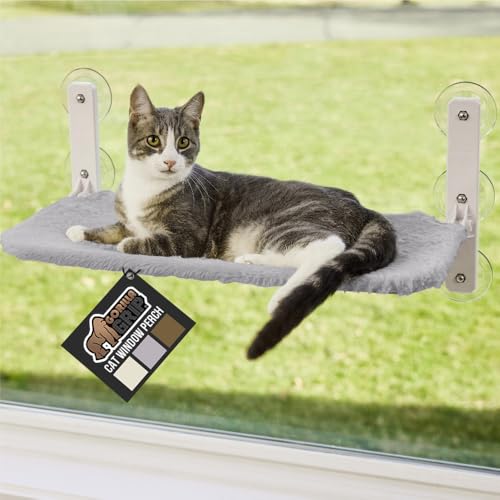 GORILLA GRIP Cat Window Perch, Foldable Cat Window Hammock Bed with 6 Large Suction Cups, Cordless Indoor Wall Shelves, Strong Metal Frame Holds 30lbs, Reversible Washable Sherpa Cover, Medium Gray - color: Gray, size: Medium (30 lbs)