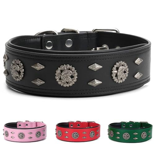 Premium Leather Dog Collar for Medium Dogs - 1.6-Inch Wide Adjustable Soft Handmade Eagle Hardware Ornamental Collar for Large Breeds, Durable & Comfortable - Black - color: Black, size: Width 1.6",Neck Size 16.5"-20.5"
