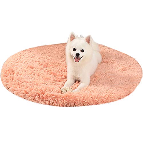 24 Inch Plush Dog Bed Mat Warm Fluffy Round Puppy Crate Pad with Anti-Slip Waterproof Bottom Soft Comfy Pet Kennel Mat for Small and Medium Dogs Sleeping(Orange) - color: Orange, size: 24 Inch