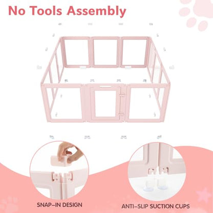 DIY Clear Acrylic Dog Playpen Indoor, Transparent Easy Cleansing Puppy Fence with Suction Cup, Easy-Assemble Indoor Whelping Crate for Small Puppies (23.6" H, 12PCS), Pink - color: Pink, style: 12PCS