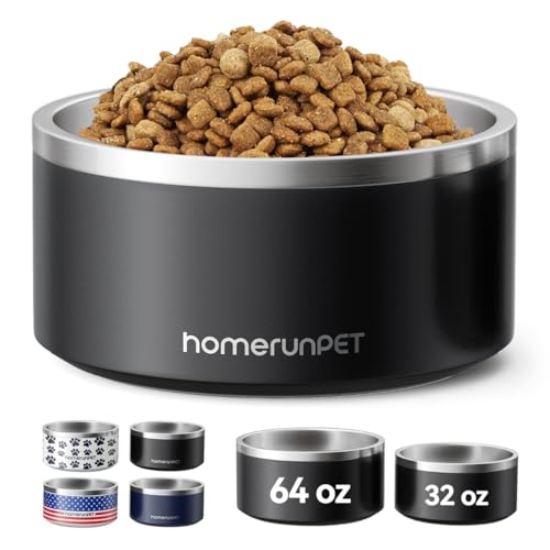 Homerunpet Double Wall Stainless Steel Dog Bowls, Non-Slip Base, Dishwasher Safe, Durable Pet Food & Water Bowl for Dogs & Cats(32oz, Black) - color: Black