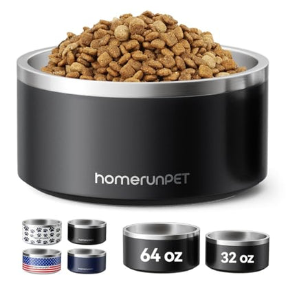 Homerunpet Double Wall Stainless Steel Dog Bowls, Non-Slip Base, Dishwasher Safe, Durable Pet Food & Water Bowl for Dogs & Cats(32oz, Black) - color: Black