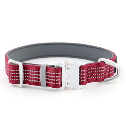 Plutus Pet Reflective Dog Collar with Aviation Aluminum Buckle, Neoprene Padded for Comfort, Lightweight, Heavy Duty Nylon Collar for Puppy Small Medium Large Dogs (Burgundy Red, S) - color: Burgundy Red, size: S