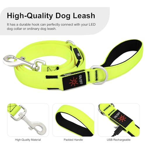 Colaseeme Light Up Dog Leash, LED Pet Leashes USB Rechargeable, Glow Safety Dogs Lights at Night (6FT,Green) - color: Green, size: 6FT