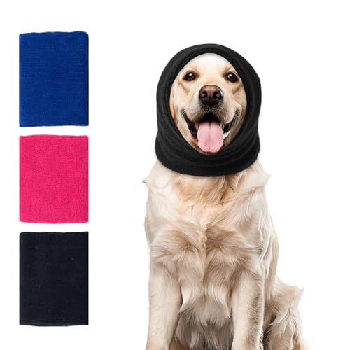 Dog Calming Hoodie Cat Anxiety Relief Cover,Double Layer Thickened Pet Ears Protector Soft Elastic Neck Band Noise Cancelling Ear Muffs for Grooming,Force Drying,Bath,Fireworks (Black, Large) - color: Black, size: Large