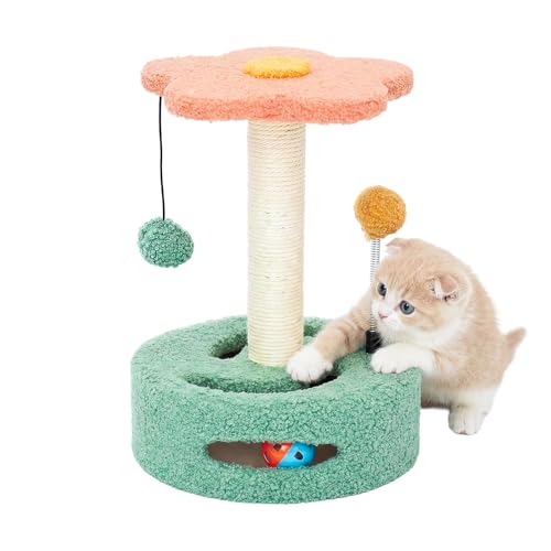 Small Cat Scratching Post 13.98" Cat Tree for Indoor Cats — Sisal Scratcher with Hanging Ball & Track Toy — Keeps Cats Happy, Helps Protect Your Furniture — Easy to Assemble