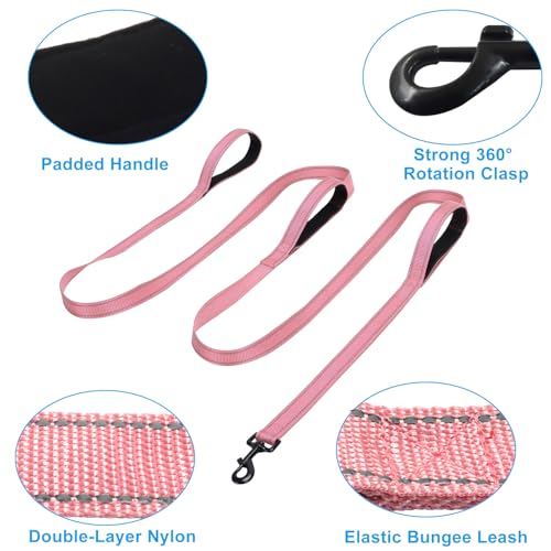 Jiozermi 10ft Dog Leash with 3 Handles, Heavy Duty Dog Lead with Padded Traffic Handle, Reflective Stitching Large Leash for Running Walking Training(Hot Pink) - color: Hot Pink