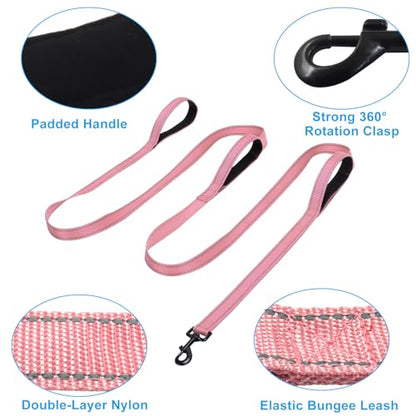 Jiozermi 10ft Dog Leash with 3 Handles, Heavy Duty Dog Lead with Padded Traffic Handle, Reflective Stitching Large Leash for Running Walking Training(Hot Pink) - color: Hot Pink