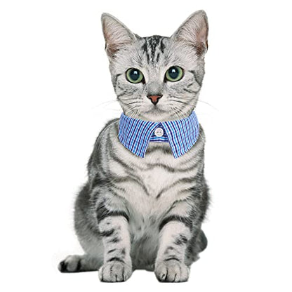 Faleela 2 Pack/Set Cat Collar with Cute Bow Tie and Bell,Breakaway Plaid Shirt Collar for Kitty Adjustable Safety - color: 2023new-Blue Plain