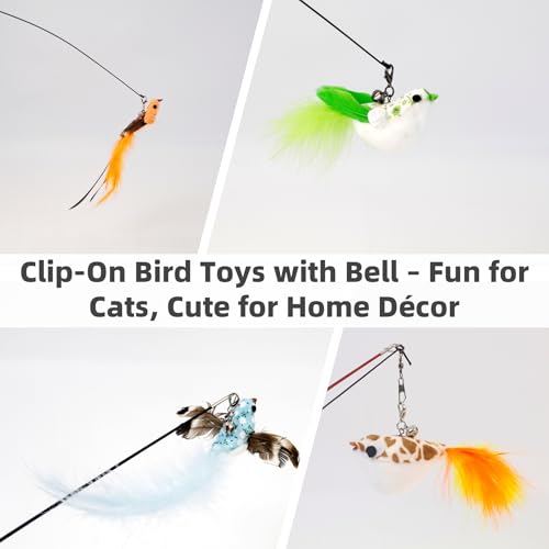 11 PCS Multi-Functional Cat Toy Replacement Heads – Realistic Handmade Bird Teasers with Bells & Detachable Clip, for Interactive Play, Indoor Enrichment & Home Decoration - style: 11 PCS-B