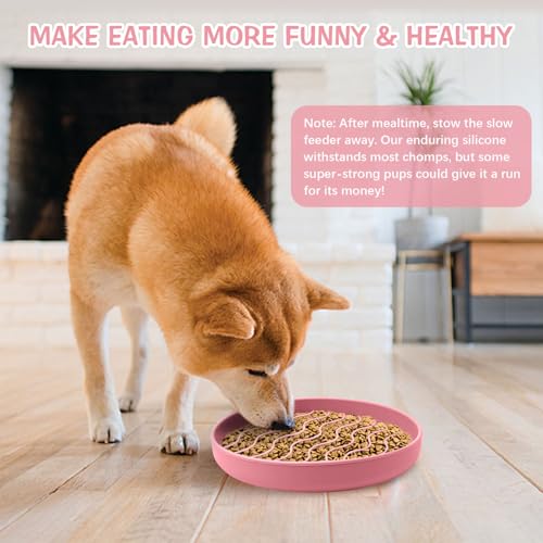 Fhiny Slow Feeder Dog Bowl, Silicone Dog Puzzle Bowl Slow Feeder Puppy Bowls Slow Eating Modern Lick Mat Design Dishwasher Microwave Fit for Fast Eaters, All Small Medium Dogs Puppy Doggy (Pink) - color: Pink