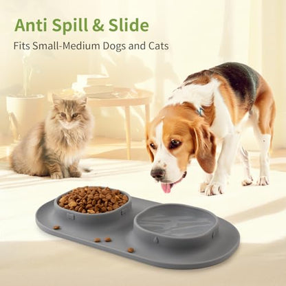 Small Size Puppy Dog Bowls: Food and Water Bowls Set for Small Dogs, No-Spill Non-Skid Dog Dish, Grey - color: Grey