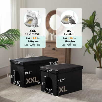 Cat Litter Box Enclosure Furniture Hidden Large, Lift Design Lid Velvet Cat Washroom Bench Storage Cabinet |25.6x 17.7 x 17.7 in|Dog Proof|Urine Proof Inside|Quick Assembly| Easy Clean(Black) - color: Black, size: L 25.6''x W17.7'' X H17.7''