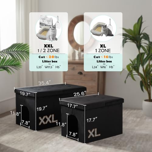 Cat Litter Box Enclosure Furniture Hidden Extra Large, Lift Design Lid Velvet Cat Washroom Bench Storage Cabinet | 35.4x19.7x19.7 in | Dog Proof|Urine Proof Inside|Quick Assembly| Easy Clean - color: Black, size: XL 35.4'' x W19.7'' x H19.7''