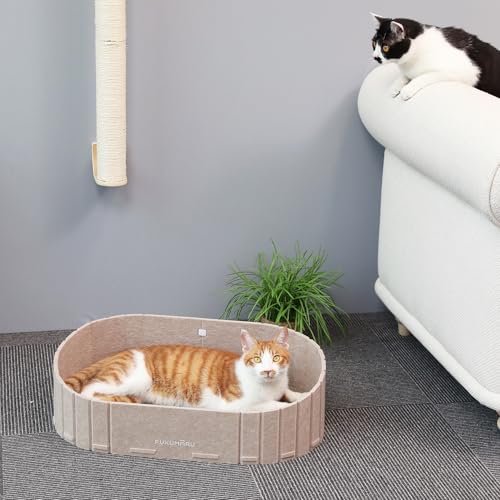 FUKUMARU Cat Scratcher, 24 Inch Sofa Shape Cat Scratching Bed, Reversible Detachable Cats Scratching Board, Round Cats Scratch Pads Refill Indoor, Beige - color: Beige