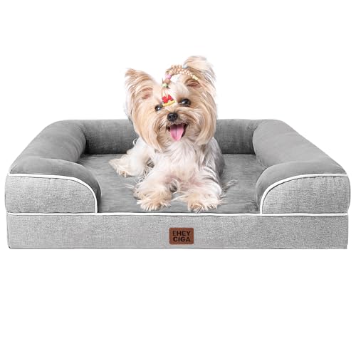 EHEYCIGA Orthopedic Dog Bed for Small Dogs, Waterproof Memory Foam Small Pet Beds with Sides, Non-Slip Bottom and Egg-Crate Foam Medium Dog Couch Bed with Washable Removable Cover, Grey - color: Grey, size: 24.0"l X 18.0"w X 6.0"th