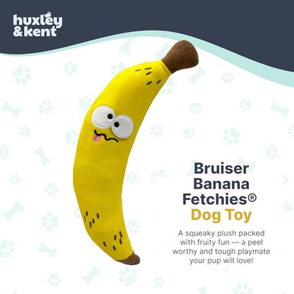 Huxley & Kent Funny Dog Toy w/Squeaker – Power Plush Squeaky Dog Toys for Small, Medium & Large Dogs – Soft Stuffed Animal for Indoor Play & Fetch - Fetchies® Bruiser Banana, Large - size: Large, style: Brusier Banana