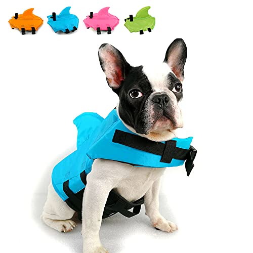 Snik-S Dog Life Jacket- Preserver with Adjustable Belt, Pet Swimming Shark Jacket for Short Nose Dog,Upgrade Version (Pug,Bulldog,Poodle,Bull Terrier) (M, Blue) - color: A Blue, size: M