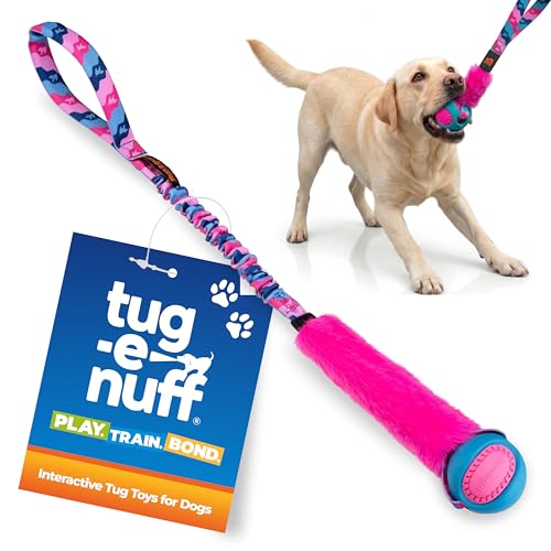 Tug-E-Nuff Fauxtastic PowerBall Bungee, Durable, Faux-Fur Fetch & Tug of War Dog Toy with Rubber Ball, Interactive Dog Tug Toys for Training Small, Medium, Large Dogs, 25 in, Pink Pattern - color: Pink