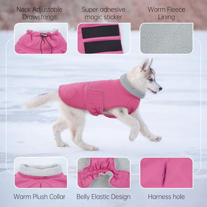 BRKURLEG Dog Winter Jacket, Warm Dog Winter Coats for Small and Medium Large Dogs, Reflective Adjustable Pet Cold Weather Coats, Waterproof Dogs Snow Jacket Clothes Fleece Vest (XS, Rose Red) - color: Rose Red, size: X-Small