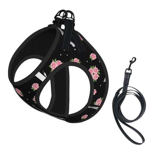 Adjustable Reflective Cat Harness, Eiffel Tower Flowers Floral Black, Soft Vest No Pull Design, Safe Outdoor Walking Gear for Cats Kittens - color: Design (596), size: Medium