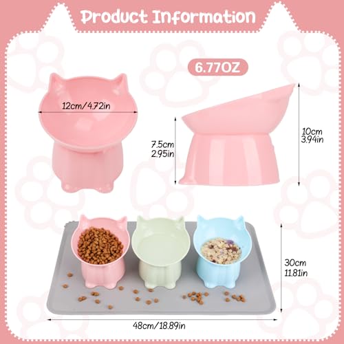 3 Pcs Elevated Cat Bowls 15°Raised Cat Food Bowl with Silicone Mat Whisker Friendly Anti Vomiting Cats Dishes Pet Food and Water Bowls for Indoor Cats Kittens - color: Fashion