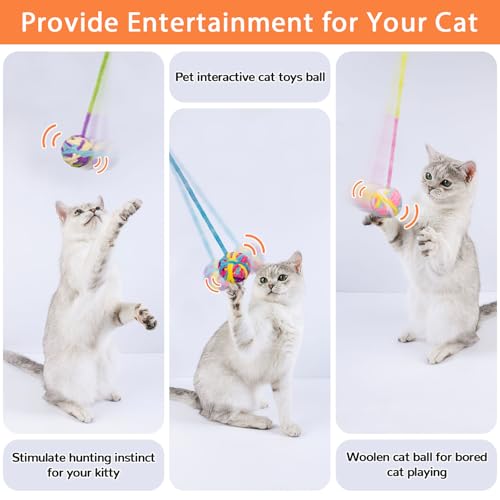Retro Shaw Cat Toys Balls, 6Pcs Woolen Yarn Cat Balls with Bells Inside, Interactive Kitten Toys for Indoor Cats Kitty, Soft Pompom Jingle Ball with String Cat Nip Toys - size: 1.6 Inches