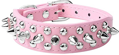 Spiked Dog Collar Soft Pu Leather Mushrooms Rivet Spike Studded Puppy Adjustable Pet Collars for Small Breeds (S, Pink) - color: Pink, size: Small